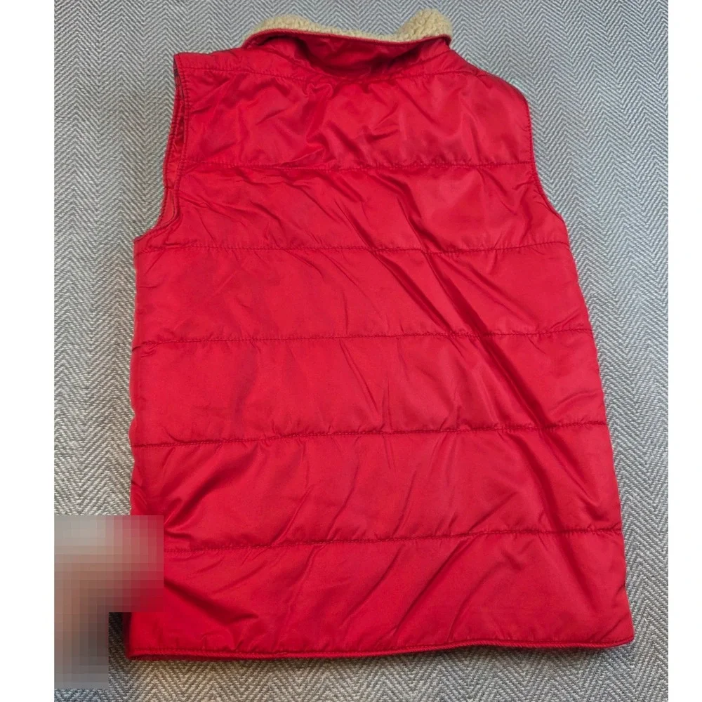 Carters Kid Red Puffer Vest Sherpa Collar Buffalo Plaid Lining Size 7 3J219010